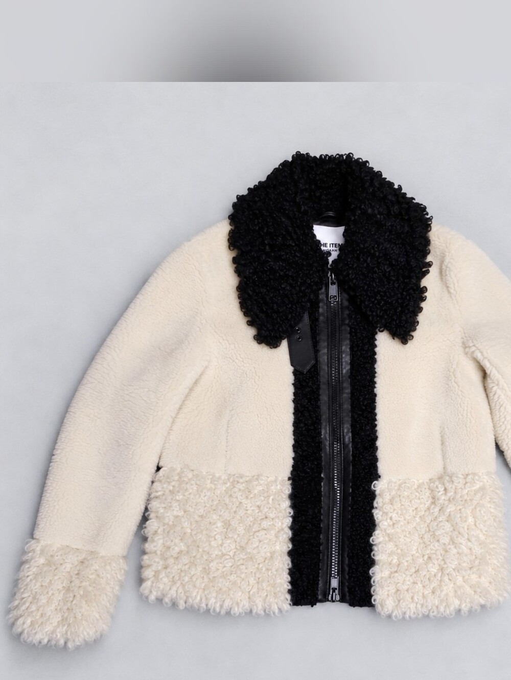 ZARA THE ITEM Faux Fur Patchwork Shearling Jacket S Black White Cream 2969/242